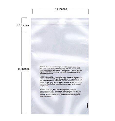 Poly Bags with Suffocation Warning 9x12", 11x14", 14x20" - Large Combo Pack of 300 (100 Each Size) - Clear Poly Bags by Retail Supply Co - Resealable