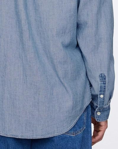 Image of Gap Men Regular Fit Solid Full Sleeves Collared Denim Shirt