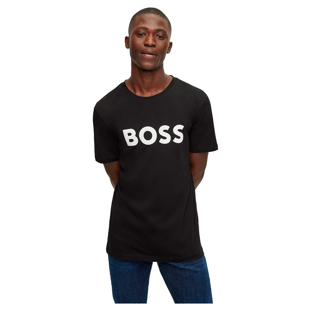 BOSS Mens Thinking 1 Cotton-Jersey T-Shirt with Rubber-Print Logo
