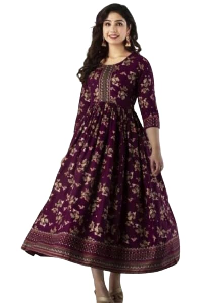 Women's Comfortable Anarkali Maternity Feeding Kurta Dress with Both Side Zippers | Pre and Post-Pregnancy & Nursing Mom Dress