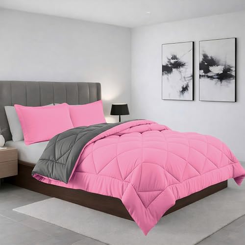 Édredon réversible rose et gris pour des nuits douces et sereines