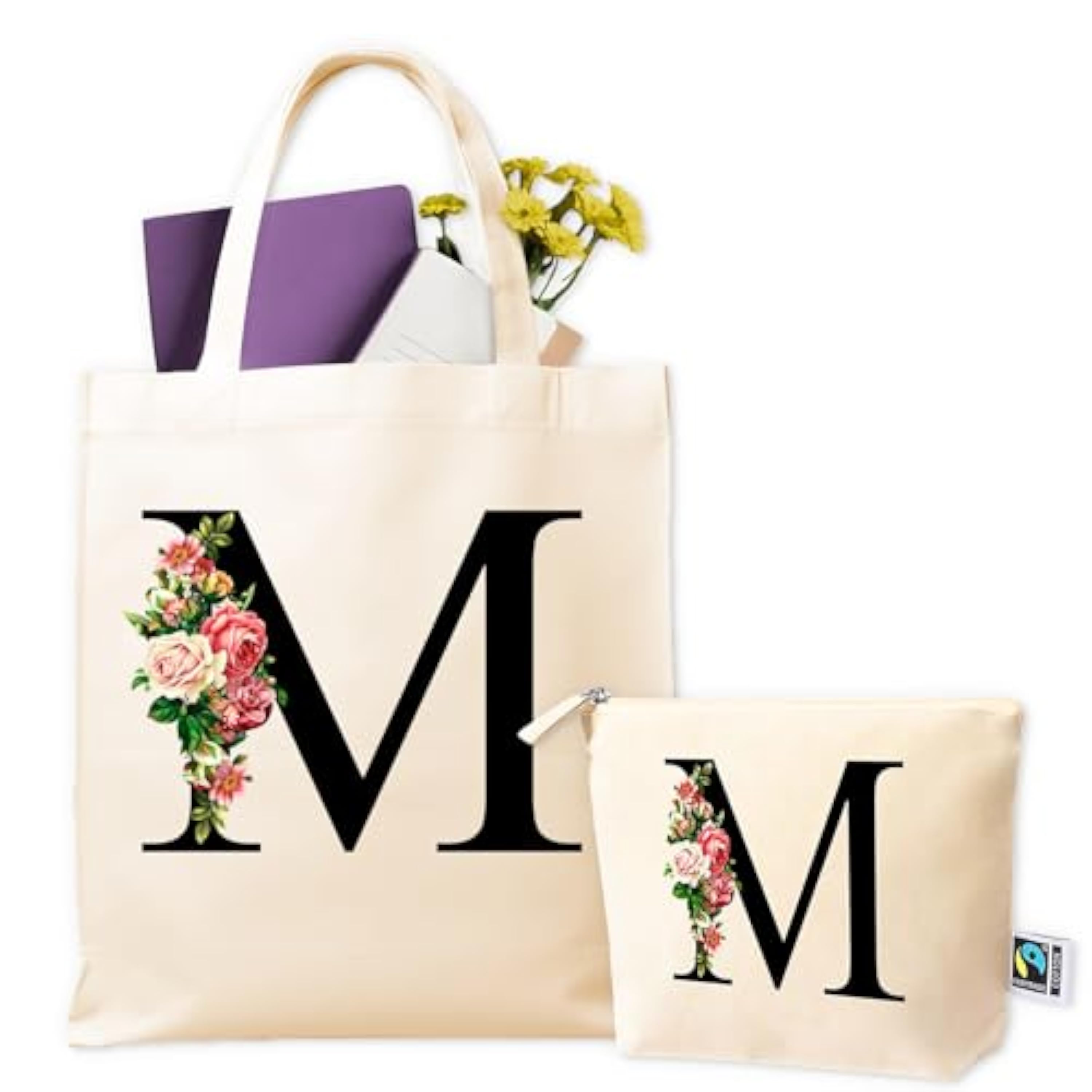 Bolsas de Tela Personalizadas - Tote Bag Personalizada + Neceser - Bolsa Tela Personalizada Mujer - Regalos Personalizados - Regalo Original Mujer - Bolsa Compra Reutilizable (M)