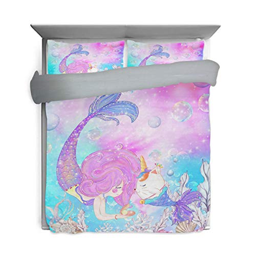 ZOEO-Girls-Mermaid-Twin-Bedding-Set-Pink-Blue-Unicorn-Magic-Cat-Bed-Sheets-Sets-Cartoon-Bedspreads-Cute-Duvet-Cover-Set-3-Pieces-for-Teens 411R7tn7CVL