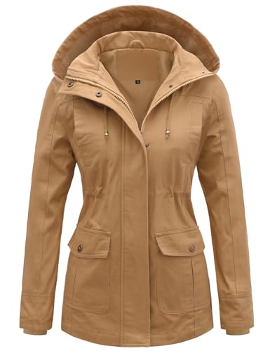 Tuopuda Veste Femme mi Saison Parka en Coton Blouson avec Capuche Décontracté Manteau Printemps Veste Militaire Zipper Jacket Coat Classique Automne Hiver Outwear,...