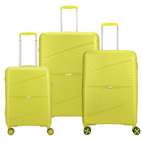 Image of Skybags Polypropylene Skylite Trolley Bag | Hard-Sided Luggage for Travel with Smooth 8-Spinner Wheel & TSA Lock | 5-Year International Warranty (Yellow, Set of 3)