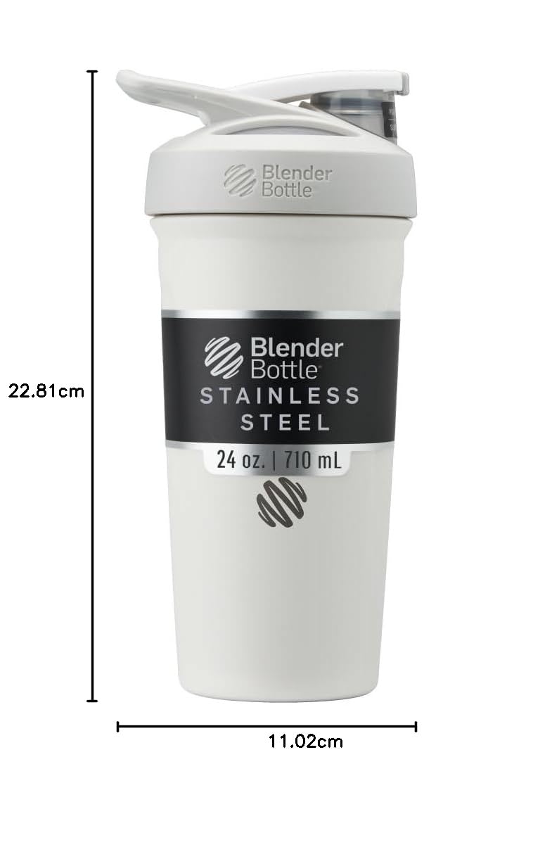 BlenderBottle Strada - Edelstahl Trinkflasche, Thermoflasche mit BlenderBall, Protein Shaker und Fitness Shaker, BPA frei, Doppelwandig, Vakuum isoliert - weiß, 375 g