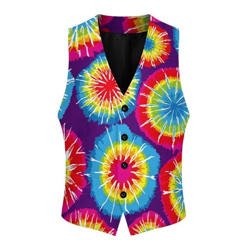 Colored Tie-dye Circles Men's Suit Vest Slim Fit V-Ncek Waistcoat Business Casual Vest4