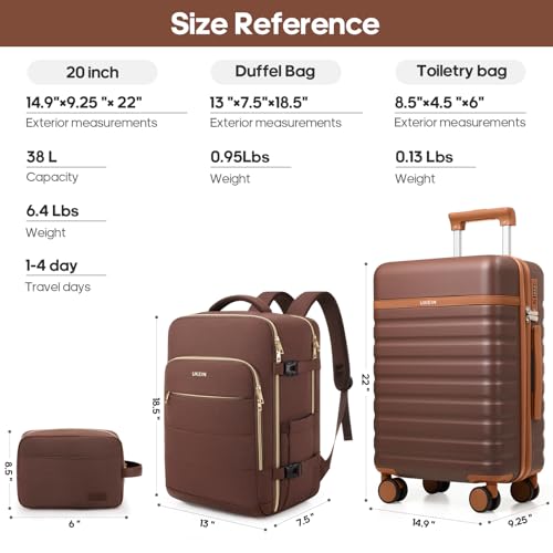 Image of Luggage Sets 3 Piece, Carry On Luggage 20In With Spinner Wheels,PC Hardside Suitcase Set with TSA Lock,Durable Carry On Suitcase With Travel Backpack for Men (Dark Coffee, 3 piece set (BP /20inch))