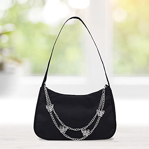 Arvalolet Y2k Schoudertas voor dames, handtas, snoepkleur nylon, ketting met vlinderdesign, zwart - Image 8