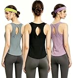DAQI Paquete de 3 Playera Deportiva Mujer, Camiseta sin Mangas Ligera para Mujer, Tank Top sin Mangas Cómodo y...