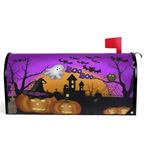 Image of Wamika Happy Halloween Pumpkin Gost Trick or Treat Mailbox Covers Large Ghost Owl Bat Castle Boo Purple Magnetic Mail Cover Letter Post Box Oversized 25.5 inch L X 21 inch W