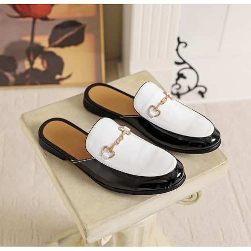 Image of FLQL Men's Leather Scuff Slippers Velvet Slip On Loafers Fashion Backless Mule Clogs Anti-Slip Sandals Slides for Men and Women Designer Size 7-13