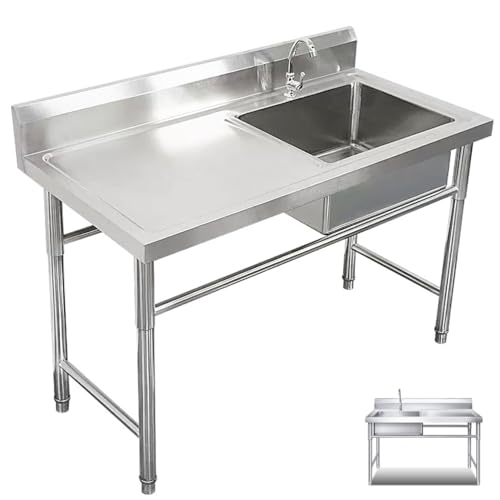 Fregadero portátil de uso comercial para cocinas con un solo grifo frío, fregadero de acero inoxidable para lavavajillas, para escuelas, uso al aire libre,