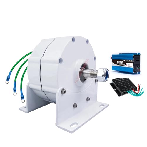 HUIZHITENGDA 220v, Generador de turbina eólica de Baja RPM 1500W 220V-12V, alternador AC/DC de energía Libre con Base, generador de imán Permanente DIY para turbina eólica/acuática (Blanco)