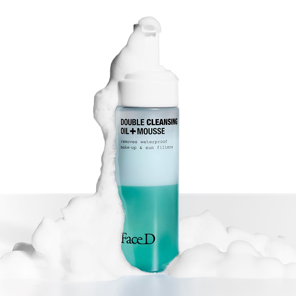 Face D - Double Cleansing, 160 ml, Detergente Viso Bifasico, Olio Struccante + Mousse, Rimuove Trucco Waterproof