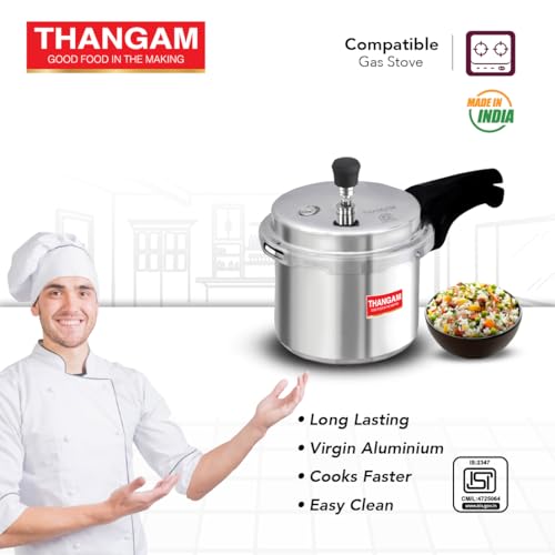 Image of Thangam Aluminium Large Pressure Cooker 7.5 Litre | Heavy Gauge Cooker for Gas Stove | Durable Virgin Aluminium Body | Fast Cooking Silver Kitchen Cookware (7.5 Litre)