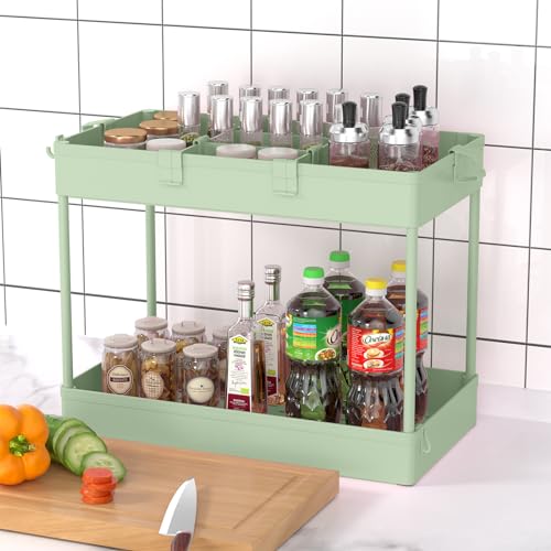 Image of SPACELEAD 3 Tier Rolling Cart with Wheels, Storage Craft Art Trolley Organizer Serving, 3 Hanging Baskets Easy Assembly, for Office, Living Room, Kitchen, Green