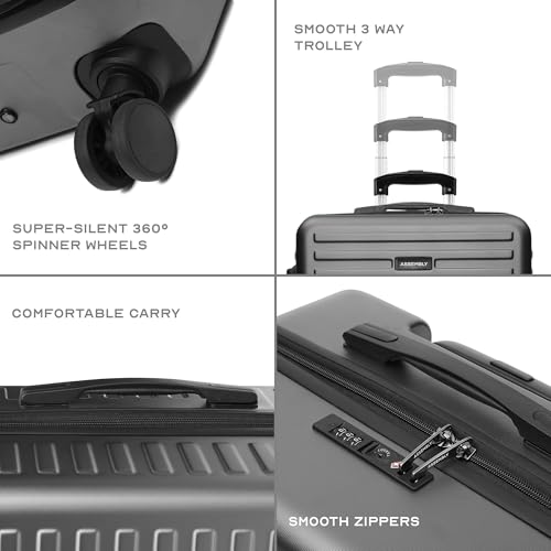 Image of Assembly Medium Check-in Suitcase with 8 Spinner Wheels & 3 Packing Cubes, Durable Polycarbonate Hard Shell Trolley Bag for Vacations & Business Travel, Grey, 24-Inch