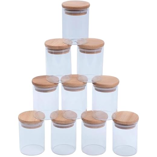 Kit 06 Potes de Mantimentos Herméticos 200ml Pote Redondo de Vidro Tampa De Bambu Premium GAXMARK