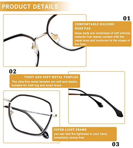 Image of DUCO Retro Square Blue Light Glasses for Women Oversized Blue Ray Blocking Glasses Computer Glasses Teens Fashion Eyeglasses Balck W020