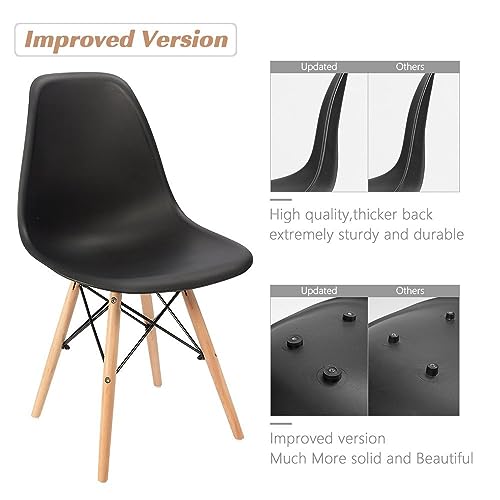 Taimi Dining Chair Plastic DSW with Natural Wooden Legs for Kitchen, Dining, Bedroom, Living Room (Black Pack of 2)