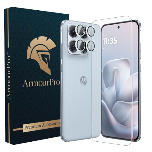 Image of ArmourPro UV Tempered Glass for Motorola Edge 70 Fusion 5G with Blue Camera Ring Guard Combo, Crystal Clear Screen Protector, Case Friendly, Anti-Scratch, Bubble-Free Installation Kit