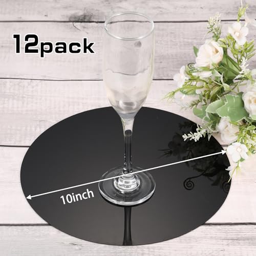 Image of Thyle 12 Pcs 10 Inch Acrylic Round Mirrors for Tables Centerpieces Circle Mirrors Candle Plates for Wall Wedding Table Centerpieces for Baby Shower Party, Thickness 1 mm (Black)