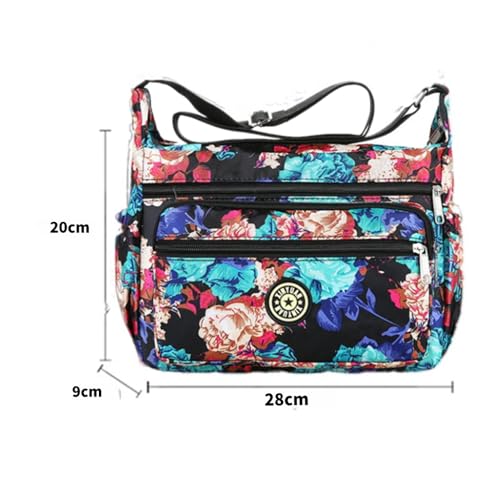 Women's Crossbody Bag Floral Print Multi-Pocket Nylon Handbag, Lightweight Shoulder Purse for Travel Daily Work, Gift for Birthday Mother’s Day Valentine’s2