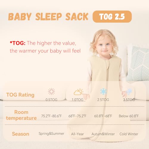 Image of Yoofoss Baby Wearable Blanket TOG 2.5 Winter Sleep Sack 18-24 Months, 100% Organic Cotton Toddler Sleeping Sack with 2-Way Zipper Warm Quilted Sleep Sack