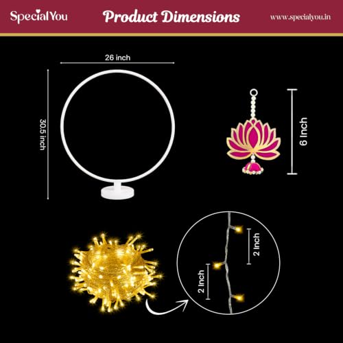 Image of SpecialYou Ganpati Decoration Setup for Home with Round Backdrop Stand for Decor with Lotus Hangings | Ganpati Decoration Stand for Home | Ganapati Decorations Item (Yellow Curtain, 7)