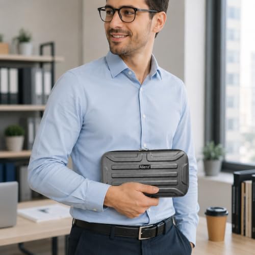 Image of Aliens Large Travel Gadget Organiser Case Bag, Hardshell ABS Material, Shockproof, Water-Resistant Travel Storage Pouch for HDD /SSD, Gadget Organiser, Cable,Charger,Smartphone,airpods,Power Bank-Grey