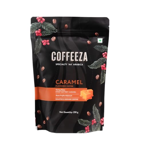 COFFEEZA Ground Coffee - Medium Grind - Caramel Flavored - 250g - Medium Roast 100% Arabica Ground Coffee Powder