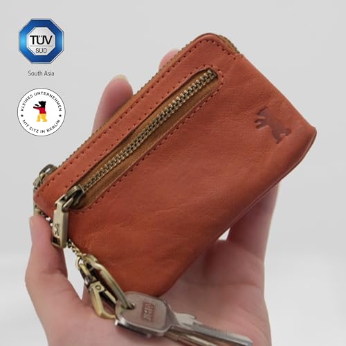 Berliner Bags Vintage Geldbörse Eli, Kleines Portmonee aus Leder mit Schlüsselanhänger, Schlüsseltasche für Damen und Herren - Braun
