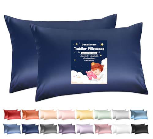 Image of Deep Dream Toddler Pillowcases for 13x18 Pillow 2 Pack, 100% Cotton Travel Pillow Case Cover, 600 Thread Count Cotton Pillow Covers, Soft & Breathable Small Pillow Cases Envelope Closure, Navy Blue