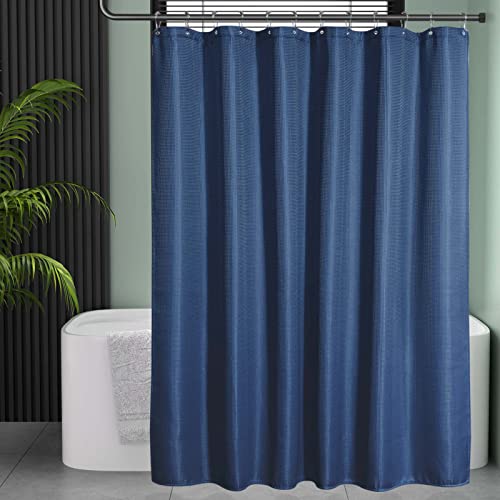 Image of AmazerBath Waffle Shower Curtain Heavy Duty 240GSM, Navy Blue Shower Curtain Fabric Waffle Textured, Hotel Quality, Bathroom Shower Curtains, 72 x 72 Inches