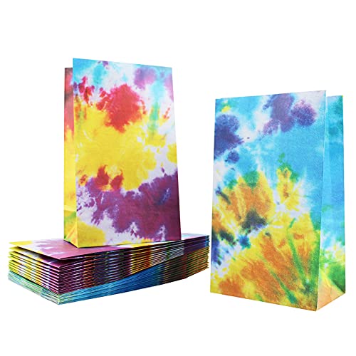 Tie Dye Party Favor Bags, 24 Pieces Camouflage Treat Bags Goody Bags Retro Gift Bags Colorful Kids Party Paper Bags for Birthday Party Retro Theme