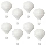 Aiminjey 8PCS Hanging White Hot Air Balloon Paper Lanterns Set, 12 inch Reusable Derorative Chinese Japanese Party Ball Lamps for DIY Craft Lantern Home Decor Party Decoration Gift