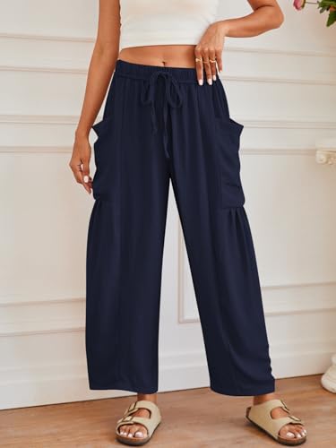 YKR Wide Leg Pants Woman Casual Loose Lightweigt Beach Palazzo Harem Pants Flowy Pants 2025 Navyblue S2