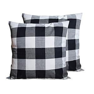Hoplee large throw pillows farmhouse pillow covers 24×24 inches decorative black and white buffalo plaid outdoor pillow cover set of 2  urban country home decor