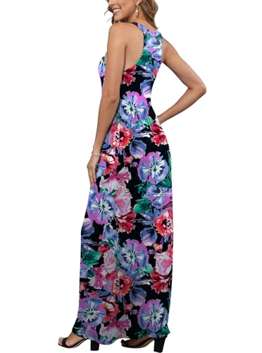 Image of EUOVMY Women's Sleeveless Dress Casual Plain Loose Summer Long Maxi Dresses with Pockets