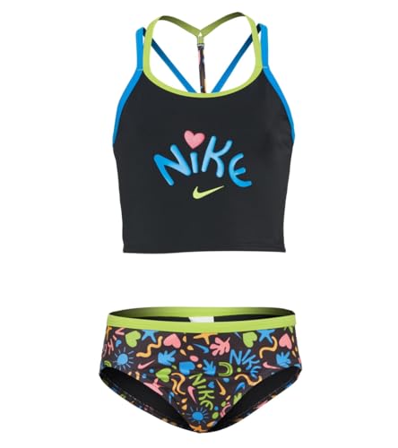 Nike Girls' Fun Forest T-Crossback Two Piece Midkini Set(Big Kid) Black