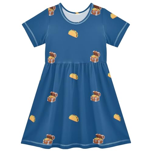 Girls' Short Sleeve Dresses Taco Treasure Chest Blue Toddler Casual Sundress 2302055