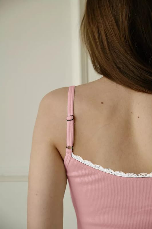 Womens Cami Pajama Sets 2 Piece Soft Pjs Lace Trim Camisole Lounge Set Breathable Loungwear Adjustable Strap Sleepwear S-XL - Image 5