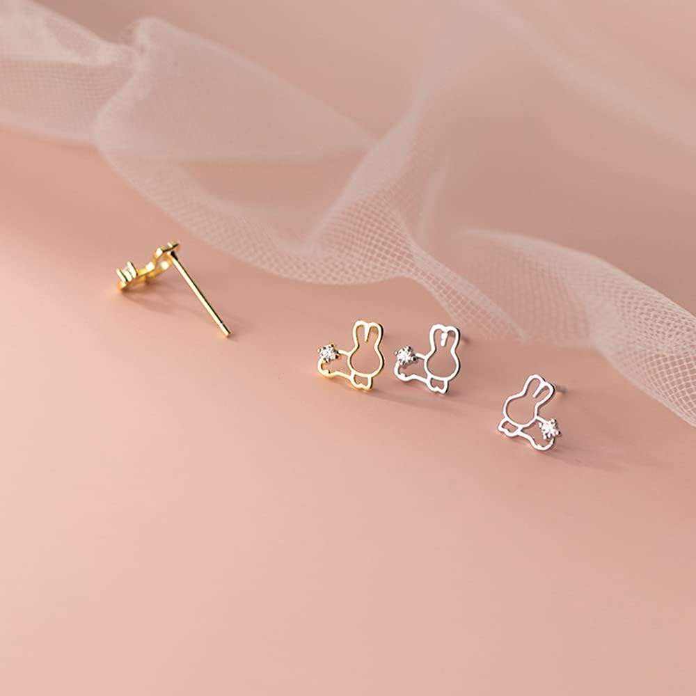 Solitarie Diamond Rabbit Stud Earring 925 Sterling Silver Crystal Cubic Zirconia Pet Animal Cartilage Post Studs Lovely Hollow Bunny Stud Earrings Trendy Dainty Jewelry for Women Girls Easter Christmas Birthday Gifts Hypoallergenic - Image 6
