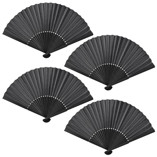 faburo 4PCS Éventail Pliant, Ventilateur en Bambou, Éventail Noir Classique, Petit Eventail Pliable de Poche pour Mariage Fête Cadeau Performances...