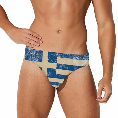 Greece Flag Vintage Printed Swim Briefs for Men Sexy Bikini Swimwear Elastic Beach Trunks Bathing Suit