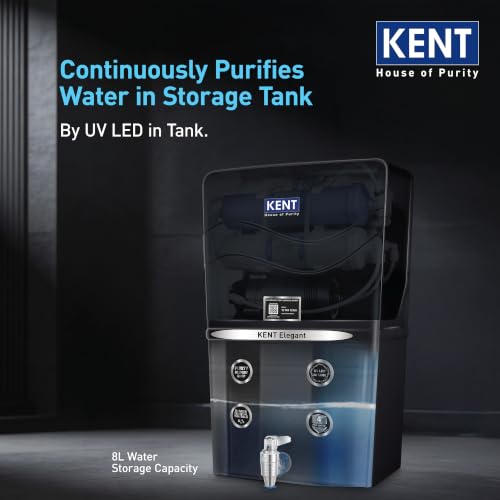 Image of KENT Elegant-B RO Water Purifier| 4 Years Free Service* | RO+UF+TDS Control+UV LED In-Tank | 8L | 20LP /Hr | Ideal For Borewell /Tanker /Municipal Water