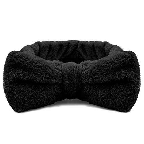 Molain Bandeau de spa bandeau de maquillage pour femme en polaire corail élastique pour laver le visage la douche le sport la beauté des soins de la peau (noir) Cover