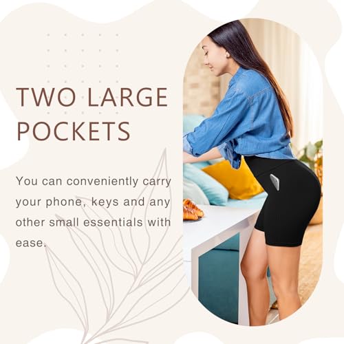 Sanpetix Gym Shorts for Women with Pockets, Black Cycling Shorts for Running Gym Yoga Biker Black 1 Pack LXL - Image 2