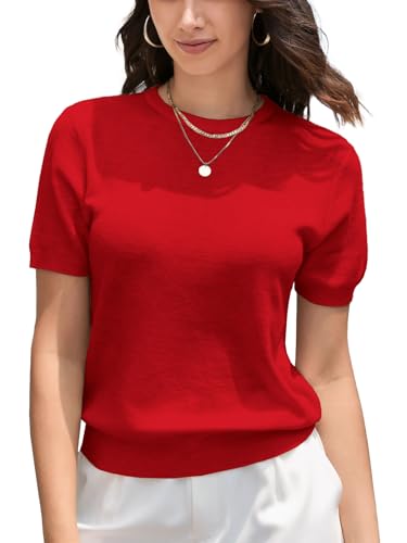 Image of DAIMIDY Womens Cotton Modal Short Sleeve Sweaters Summer Knit Tops | Breathable,Soft,Smooth Feel and Excellent Drape.Fit in Summer,Spring and Fall.